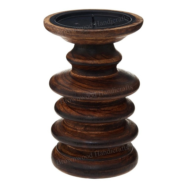 Antique Style Decorative Mango Wood Candle Stand Holder Direct Factory Supply at Wholesale Price Wooden Candle Pillar