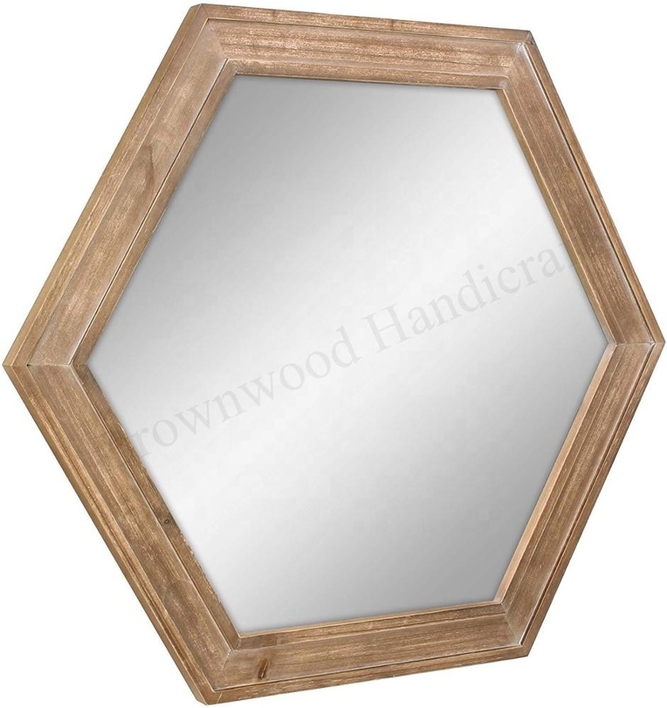 Wooden Handicrafts Artistic Hexagonal Mirror Frame Hexagon Shaped Mirror Antique Mirror Frame For Dressing Use & Decoration