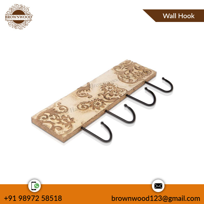 Hot Sale Wholesale Supply Wall Decorative Wooden Hook Hanger Mango Wood Antique Hand Carved Wall hooks for Wholesale Buyers