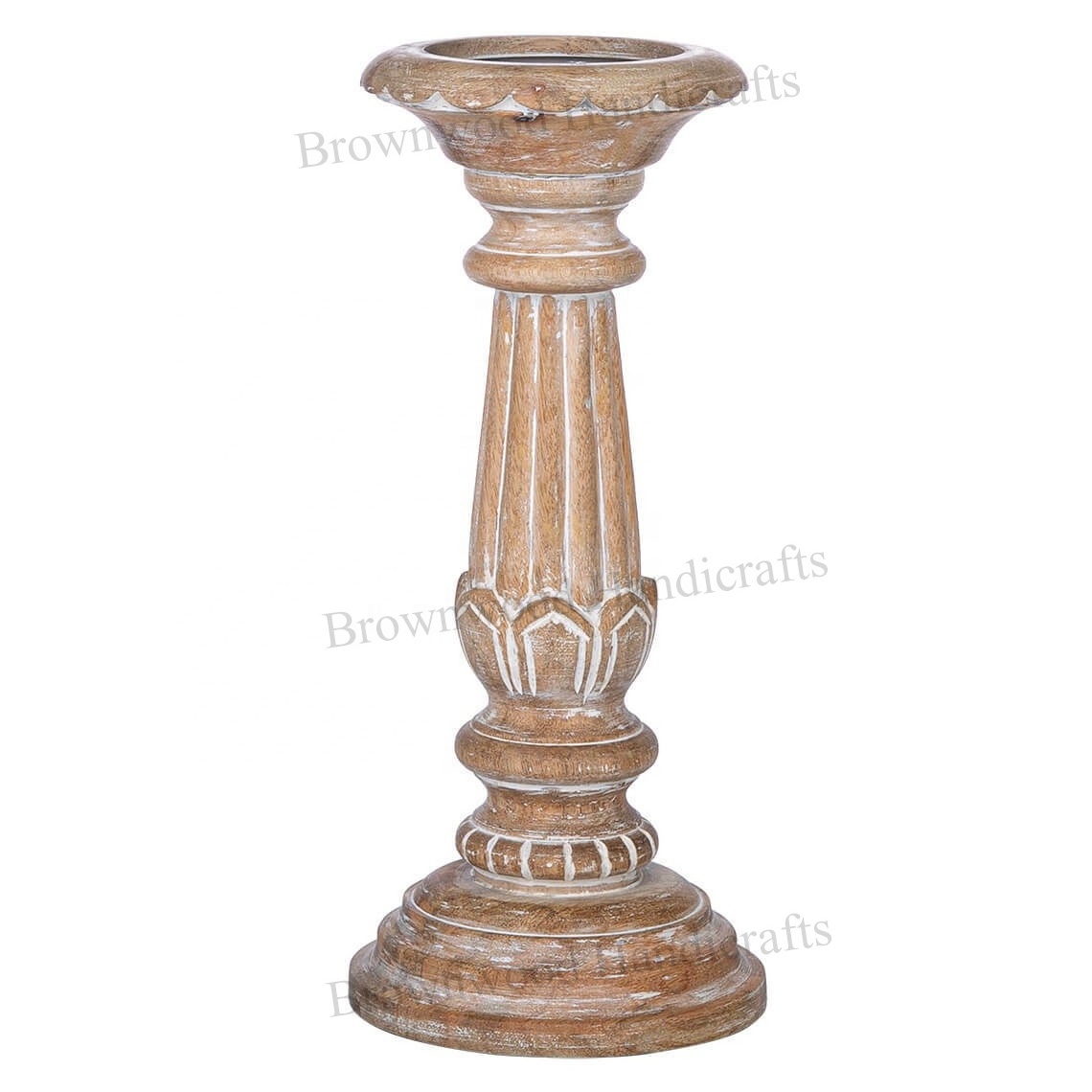 Latest Design Premium Quality White Wash Color Mango Wood Handmade Candle Holder From Indian Manufacture & Exporter