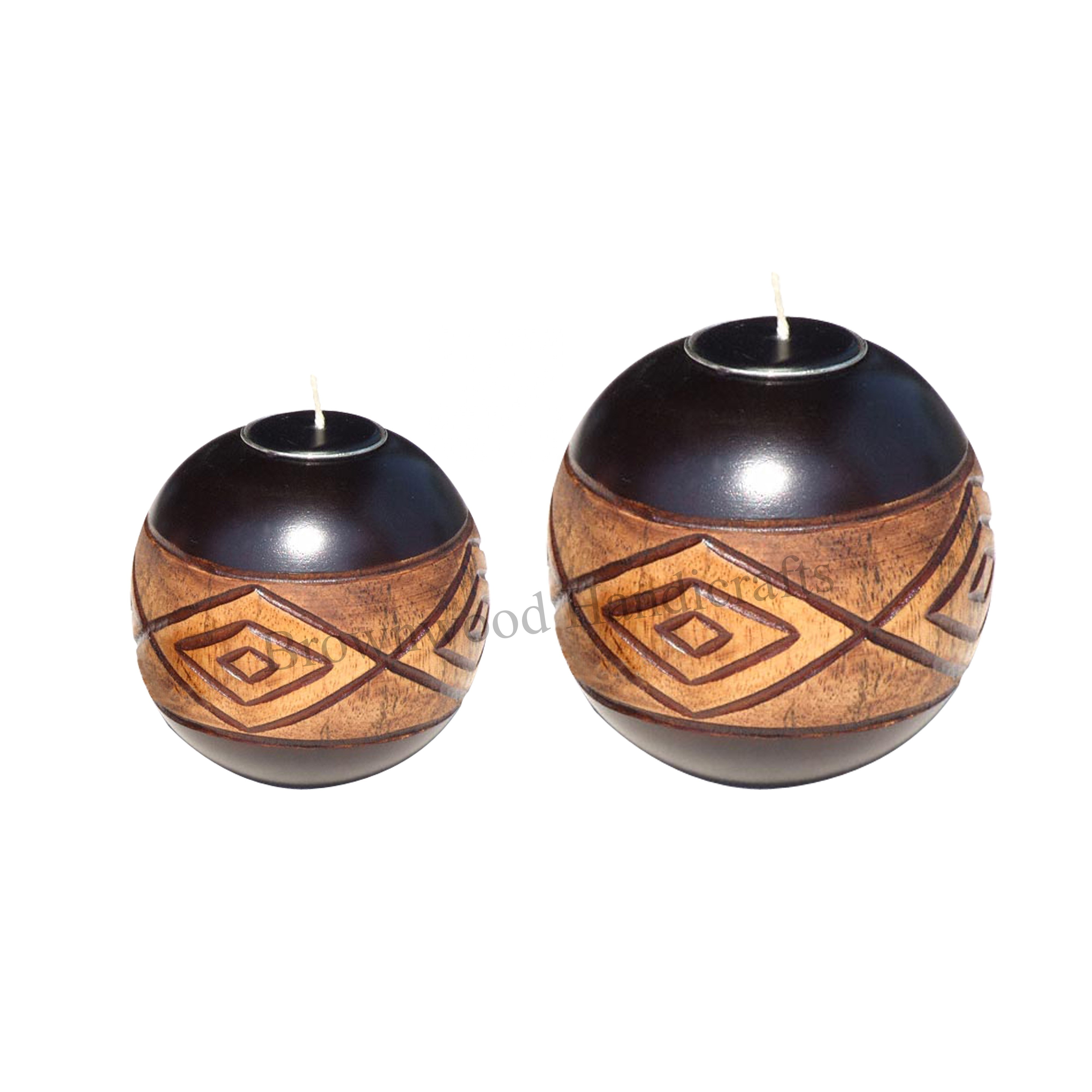 Latest Designs Wooden Hand Carved Decorative Tea Light Candle Holder Set of 2 For Wholesale Bulk Buyers at Discounted Price