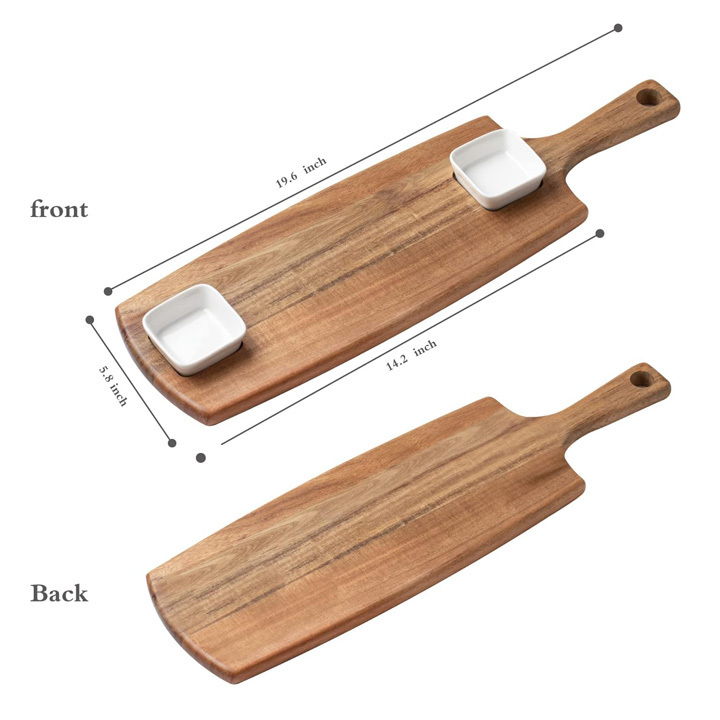 Acacia Wooden Cutting Board with Handle Kitchen Charcuterie Board Premium Long Serving Tray for Bread and Cheese With Handle