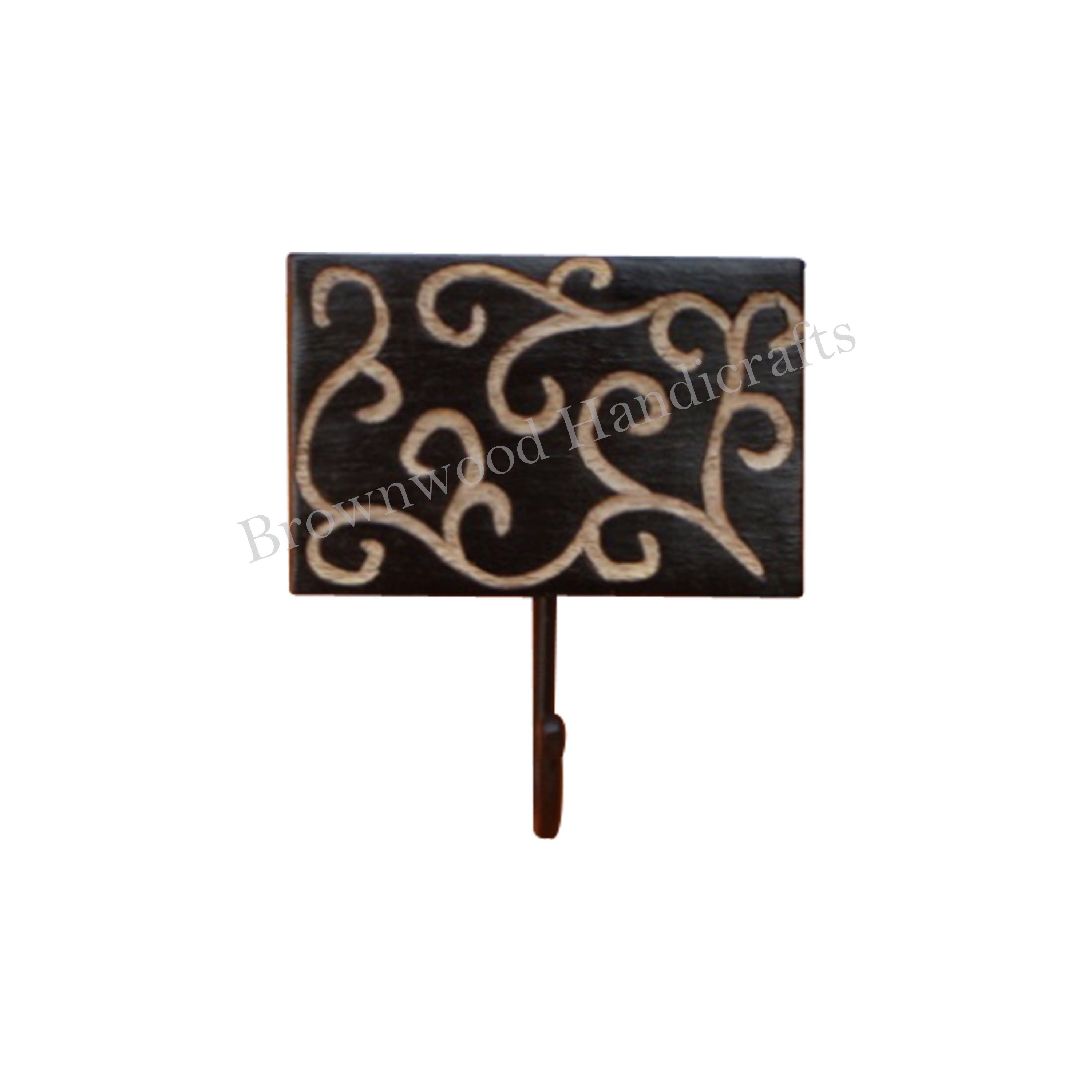 Mango Wood Hand Carved Black Antique Wall Hook Wooden Carved Metal Hook For Wall Decorative Bedroom Wall Hooks at Low Price