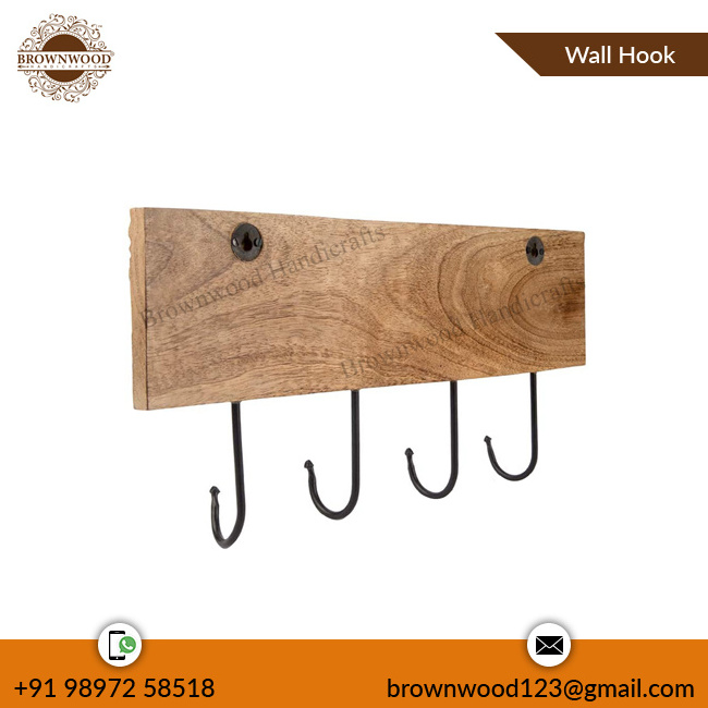 Hot Sale Wholesale Supply Wall Decorative Wooden Hook Hanger Mango Wood Antique Hand Carved Wall hooks for Wholesale Buyers