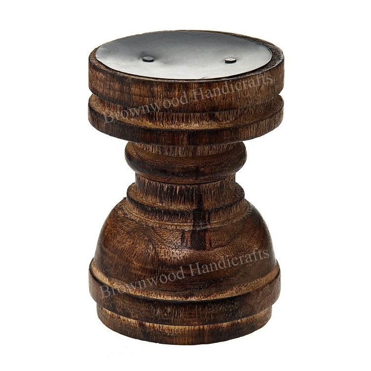 Antique Style Decorative Mango Wood Candle Stand Holder Direct Factory Supply at Wholesale Price Wooden Candle Pillar