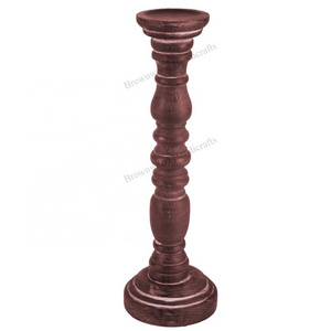 Premium Quality Home Decoration Burnt Color Mango Wood Church Candle Holder Candle Stand & Pillar Holder For Decoration Use