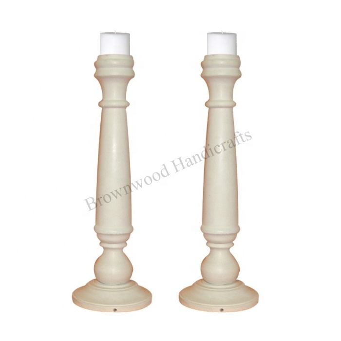 Latest New Design Solid Mango Wood Decorative Candle Holder stand Set of 2 Candle Pillar For Wedding & Church Decorations