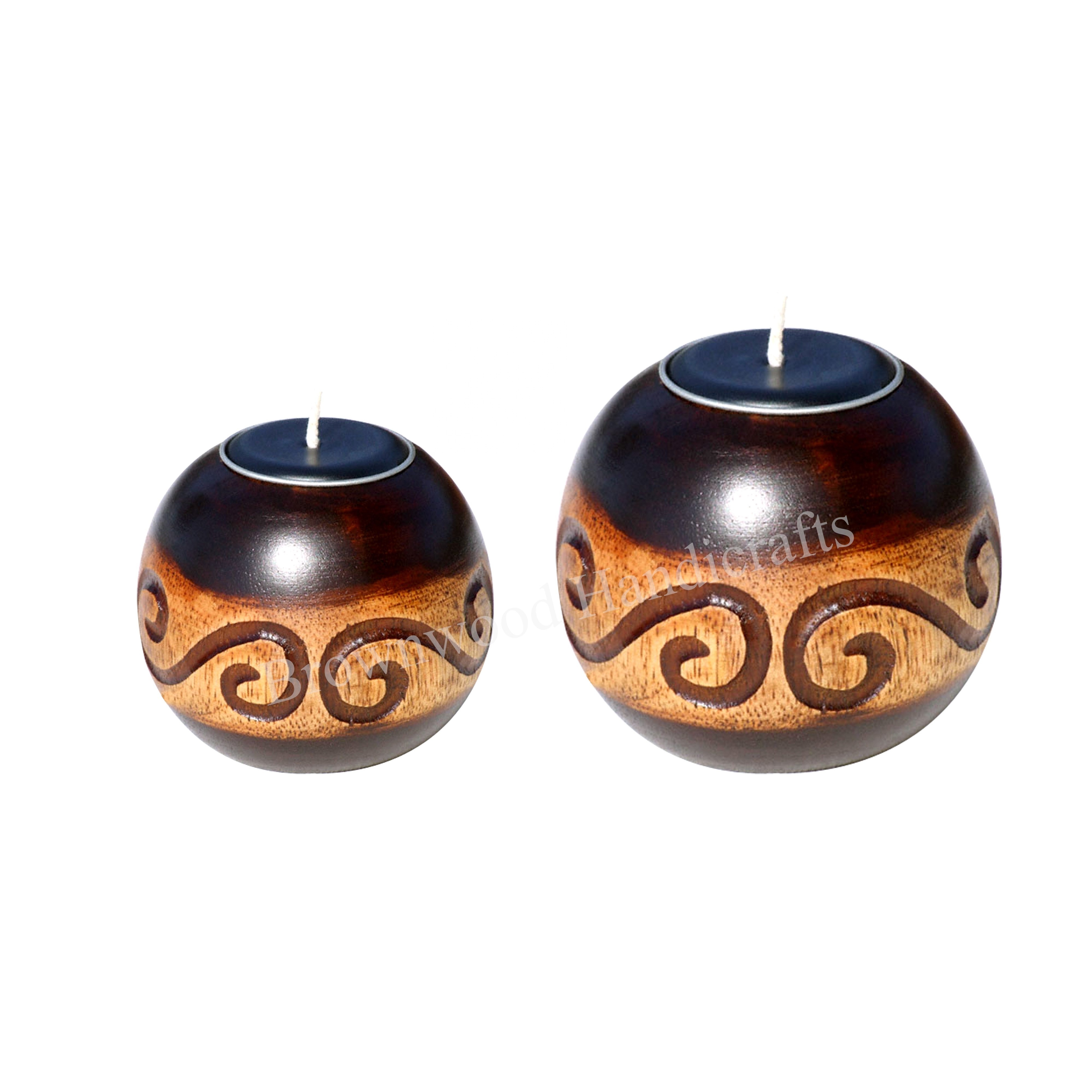 Solid Mango Wood Beautifully Hand Carved Round Ball Tea Light Candle Holder For Birthday, Wedding & Christmas Decor