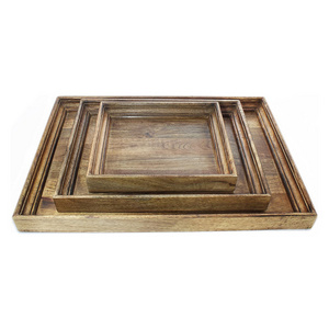 Burnt Mango Wood Serving Tray Set - Ideal for Tea, Coffee, and Breakfast - Available In Large, Medium, and Small Size Trays