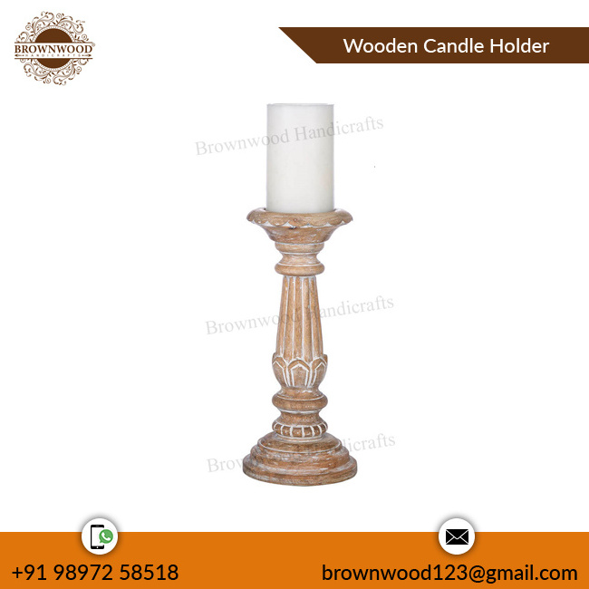 Latest Design Premium Quality White Wash Color Mango Wood Handmade Candle Holder From Indian Manufacture & Exporter