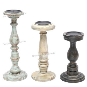 High Quality Modern Design Multicolor Mango Wood Candle Holders Set of 3 For Decoration Purpose at Reasonable Price