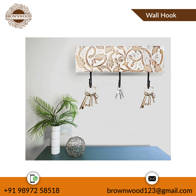 Hot Sell Elegant Design Wooden Wall Mounted Hook at Competitive Price Hand Carved Wall Hook for Hanging Cloths & Keys