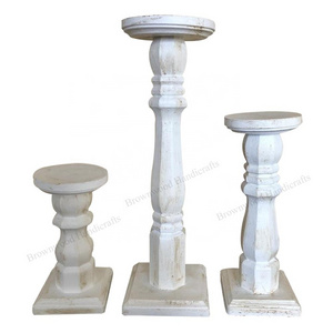 Latest Arrival Attractive Style Mango Wood Candle Holders Set of 3 For Home Decor White Wash Color Wooden Artistic Candle Holder