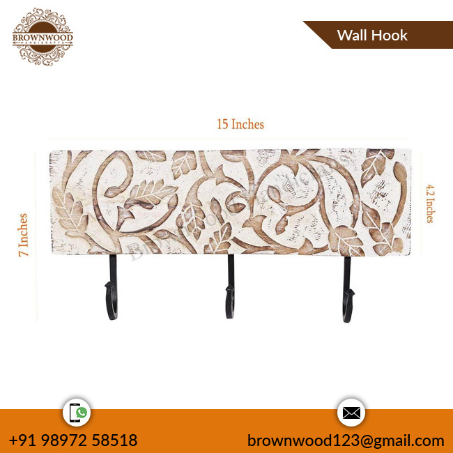 Hot Sell Elegant Design Wooden Wall Mounted Hook at Competitive Price Hand Carved Wall Hook for Hanging Cloths & Keys