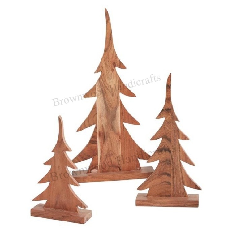 Mango Wood Hand Carved Christmas Tree Ornaments Set of 2Rustic Wooden Christmas Decor for Festive Ambiance & Gifts Use