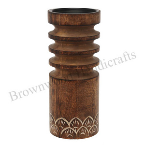 Antique Style Decorative Mango Wood Candle Stand Holder Direct Factory Supply at Wholesale Price Wooden Candle Pillar