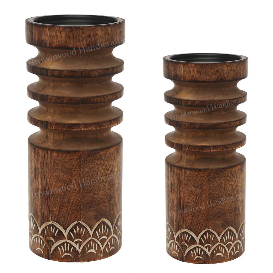 Antique Style Decorative Mango Wood Candle Stand Holder Direct Factory Supply at Wholesale Price Wooden Candle Pillar