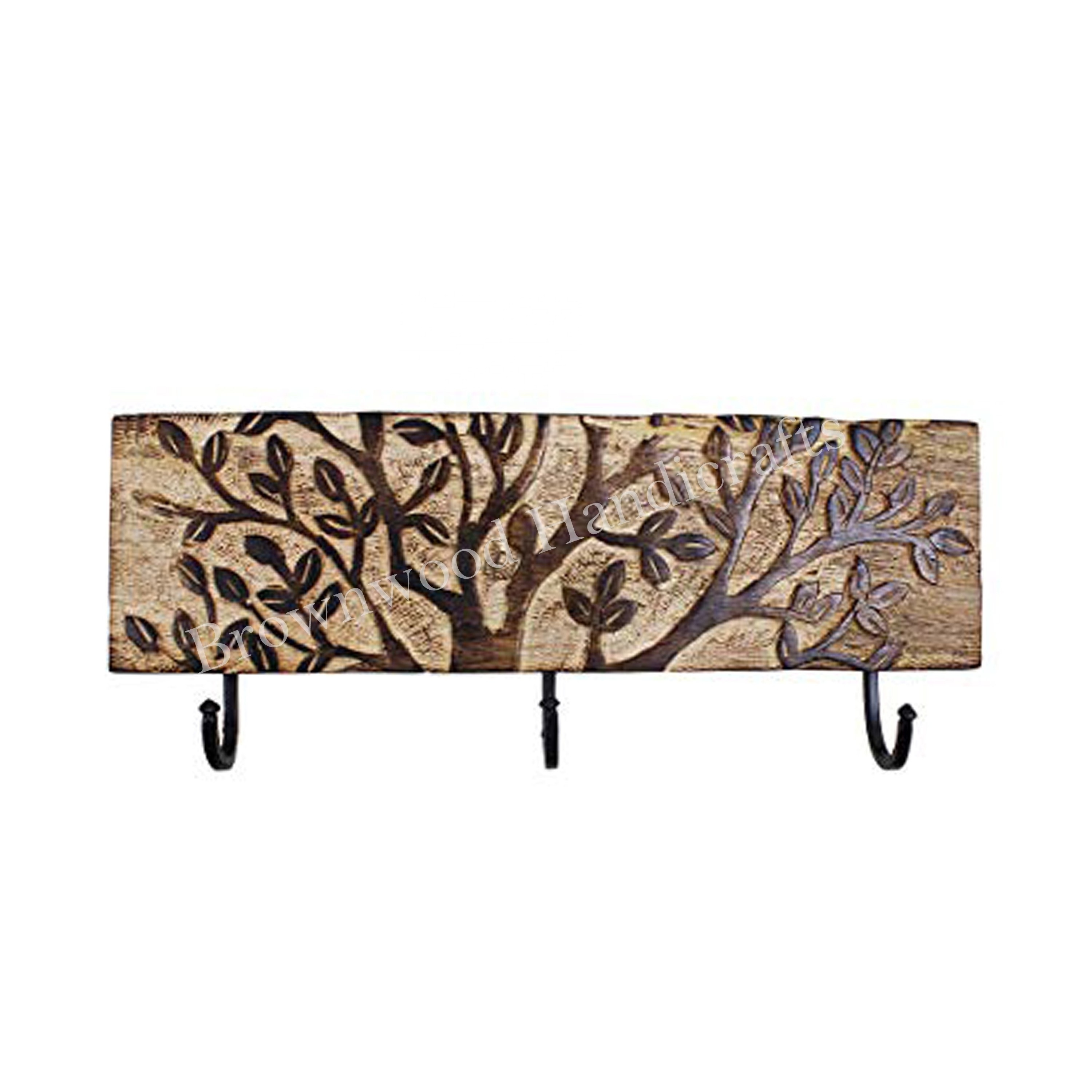 Mango Wood Hand Carved Black Antique Wall Hook Wooden Carved Metal Hook For Wall Decorative Bedroom Wall Hooks at Low Price