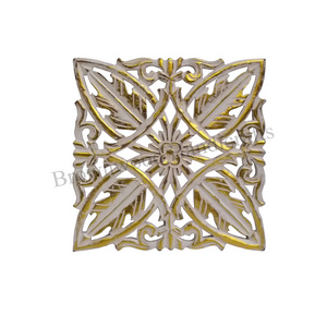 Hot Selling MDF Wood Hand Carving Decorative Gold Foil Color Wall Panel Square Shape Handmade Wall Panel For Room Decor