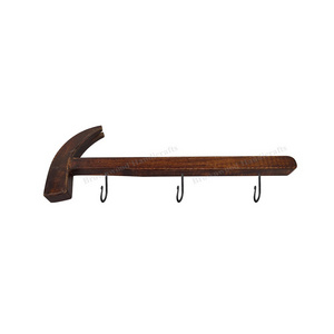 Top Quality Unique Design Dark Burnt Color Handmade Solid Mango Wood Hammer Shape Wall Hook from Indian Supplier