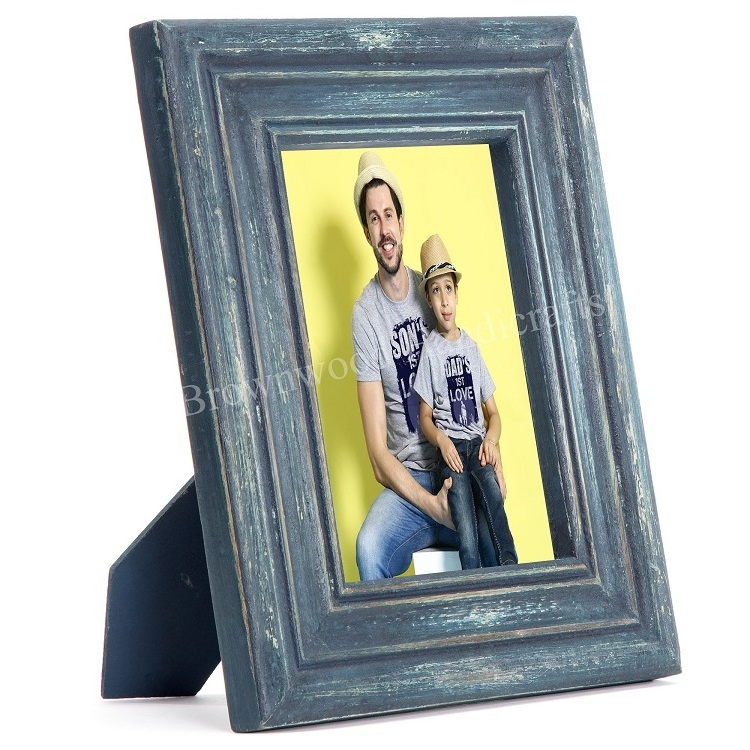 Elegant Blue Antique Mango Wood Frame Wall Decorative Photo Picture Frame Custom Size A4 A3 A2 A1 4x6 5x7 8x10 Photo Frames