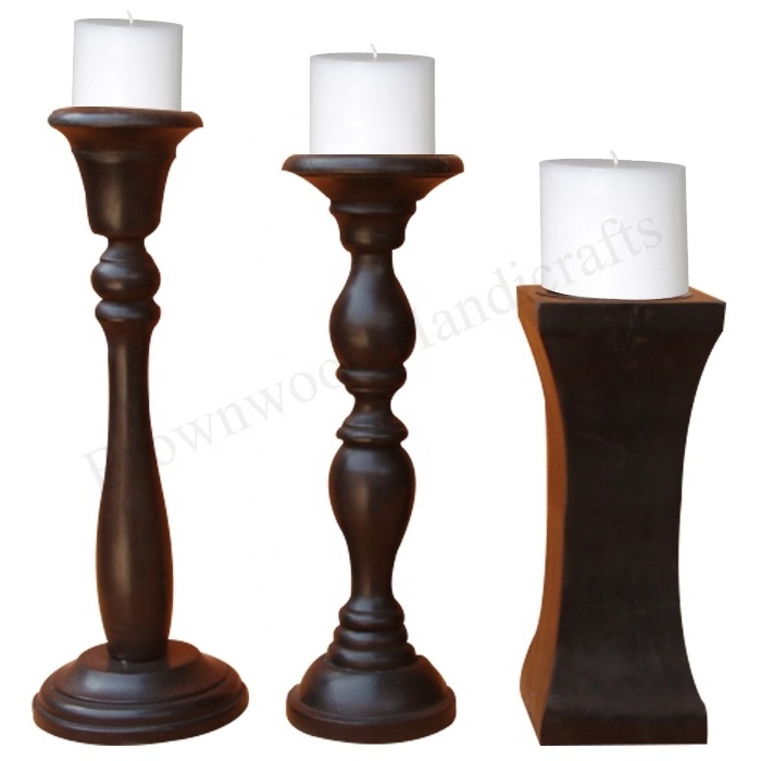 Handcrafted Solid Mango Wood Candle Holder Set of 3 Natural Beauty Perfect for Adding Warmth and Ambiance to Your Home