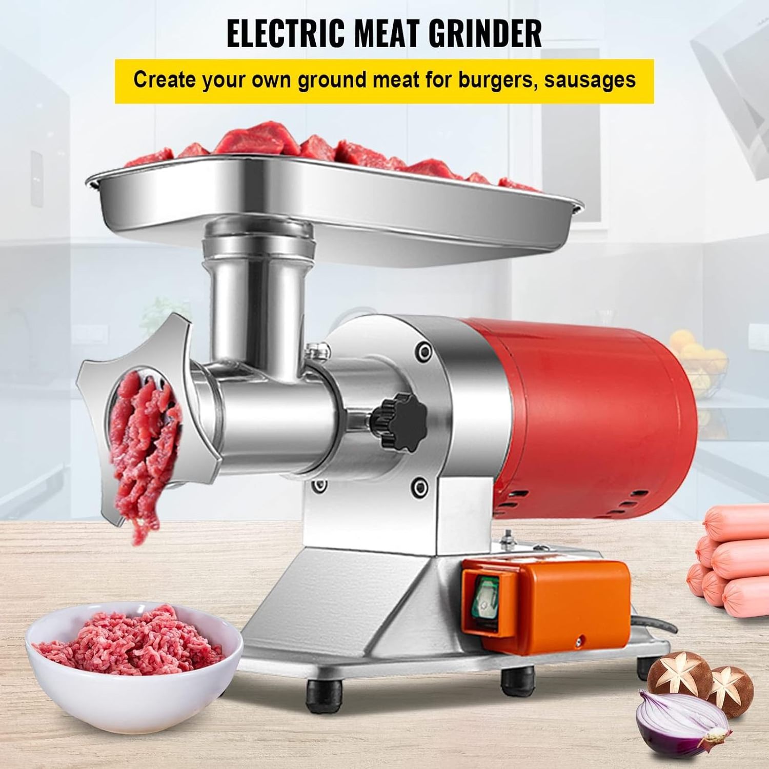 BRN212 850W Meat Grinder Machine, 1.16 HP No. 12 Electric Meat Mincer Red color Commercial Use Meat Grinder Sausage Machine