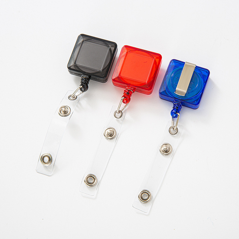 Premium Retractable Square Badge Reel with snap and Clip for Belt Loops