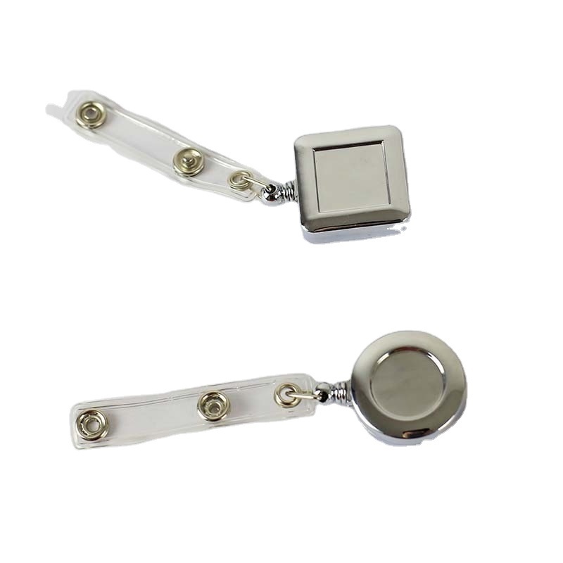 Premium Retractable Square Badge Reel with snap and Clip for Belt Loops