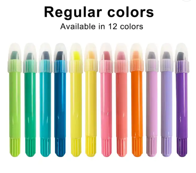 Hot Selling Wholesale Rotatable 12 Colors Multi-color Crayon Gel Highlighter Pen