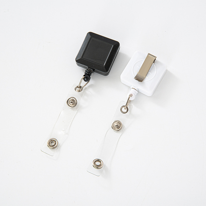 Premium Retractable Square Badge Reel with snap and Clip for Belt Loops