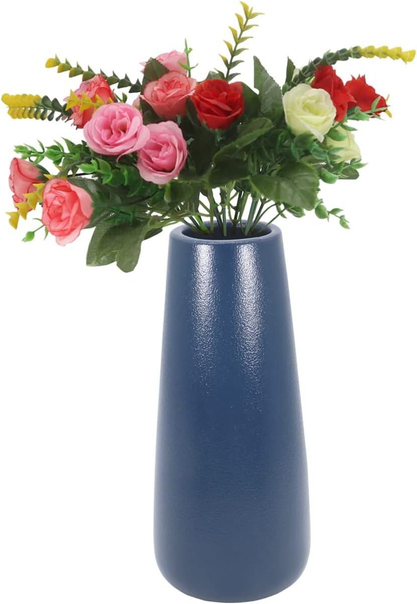 Ceramic  Deep Blue Cute Vase 8 inch Navy Blue Ceramic Flower Vase Home Decor Table Centerpieces