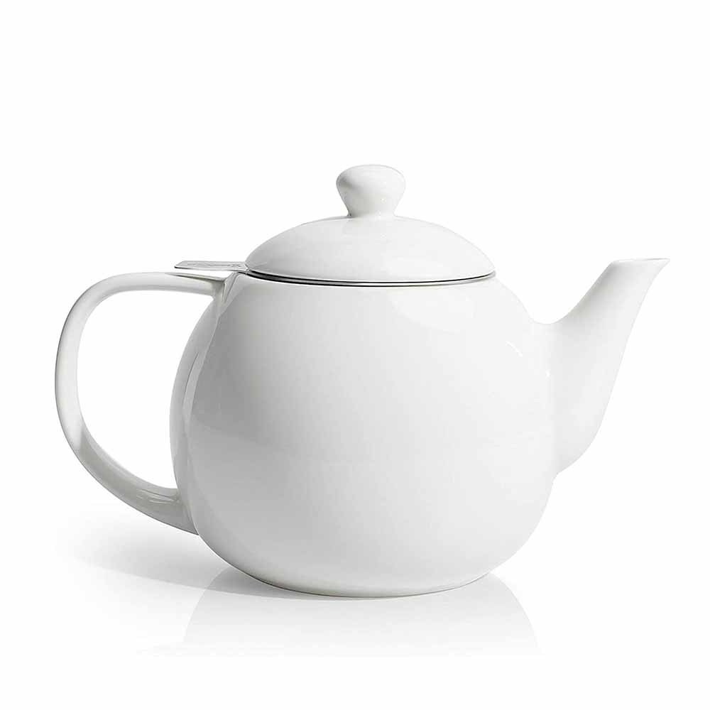 Custom painting colored white ceramic glazed tea pot with infuser