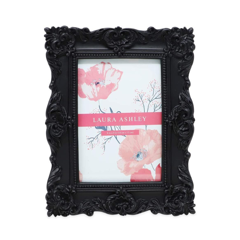 Black Ornate Textured Hand-Crafted Tabletop Wall Display Decorative Floral Design Home Decor Resin Picture Frame