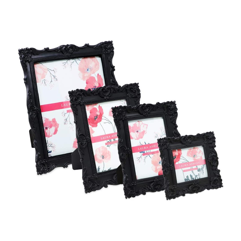 Black Ornate Textured Hand-Crafted Tabletop Wall Display Decorative Floral Design Home Decor Resin Picture Frame