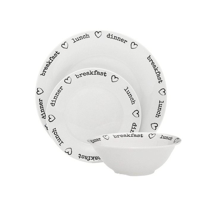 Custom Printed Dinnerware White Porcelain Bowl with Plates Set