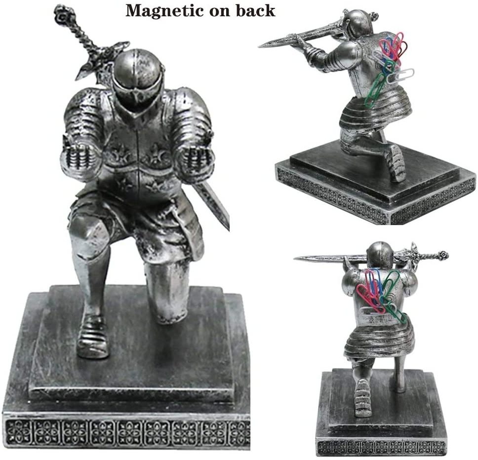 Knight Pen Holder Executive Cool Pen Holder for Desk Magnetic Resin Statues Figurines Desk