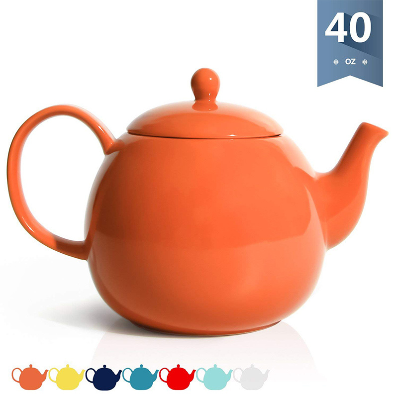 Custom painting colored white ceramic glazed tea pot with infuser