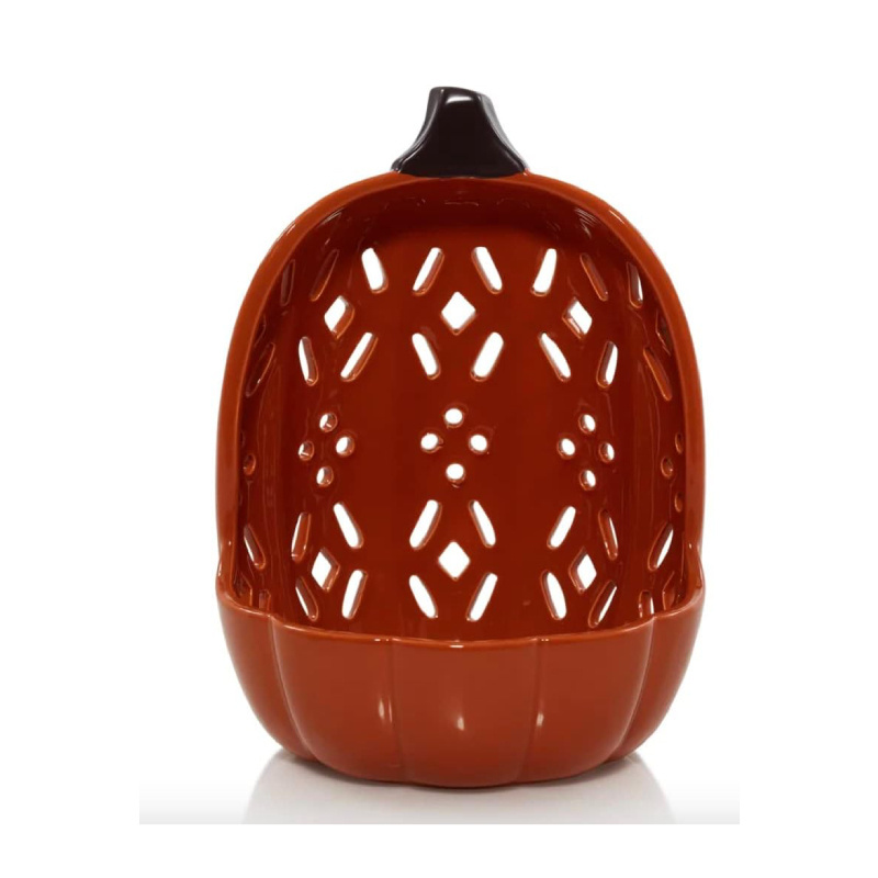 Decorative Hallow Candle Orange Pierced Pumpkin Large Jar Candle Holder for Fall and Halloween