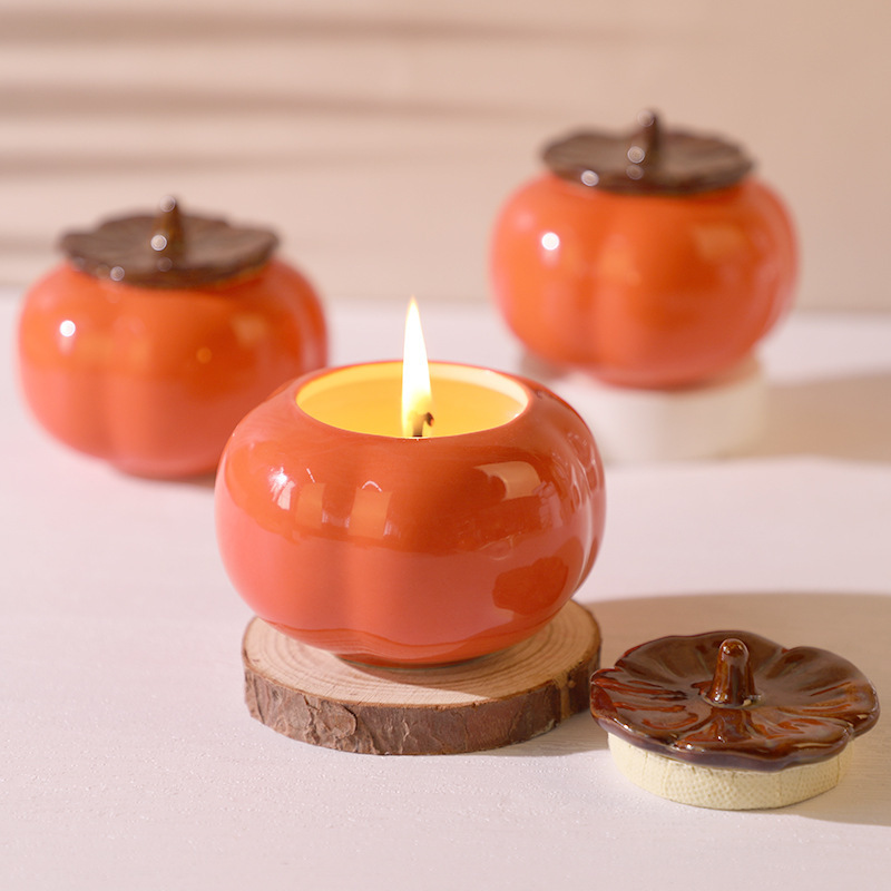 Wholesale Wedding Gifts Vintage Candle Coontainers Pumpkin Ceramic Candle Jars with Lids for Making Candles