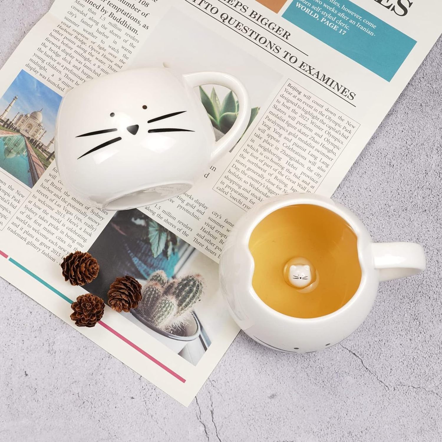 Cute Cat Ceramic Coffee Mugs Hidden 3D Animal Inside Mug Novelty Tea Cup for Boys Girls Kids Birthday Gifts