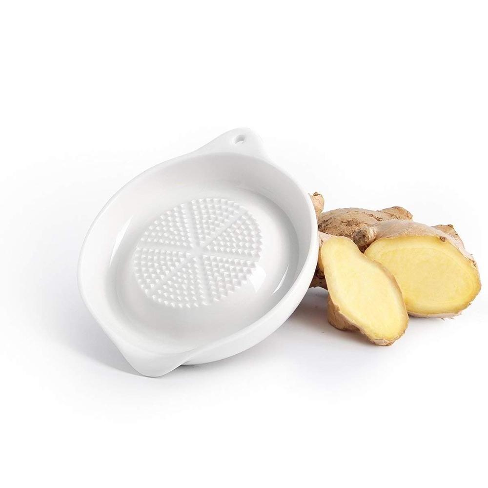 4 Inch Kitchen Accessory White Ginger Garlic and Onion Ceramic Garlic Grater Plate for Vegetable