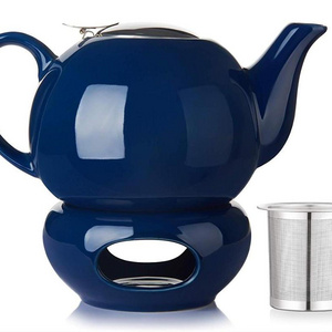 44oz Navy Blue Tea Pot Stainless Steal Infuser & Lid,  Teapot With Warmer