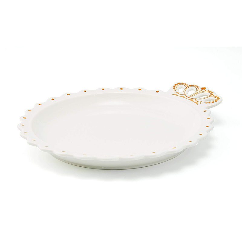 Embossed crown decorative ceramic pizza plate with gold sideline