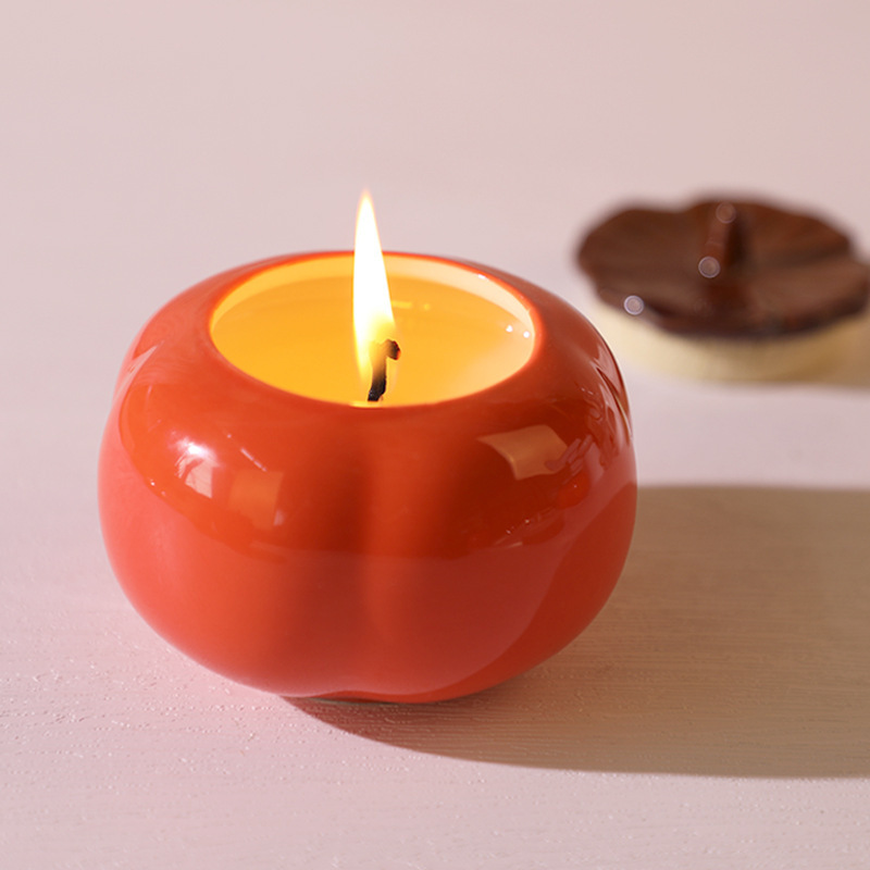 Wholesale Wedding Gifts Vintage Candle Coontainers Pumpkin Ceramic Candle Jars with Lids for Making Candles