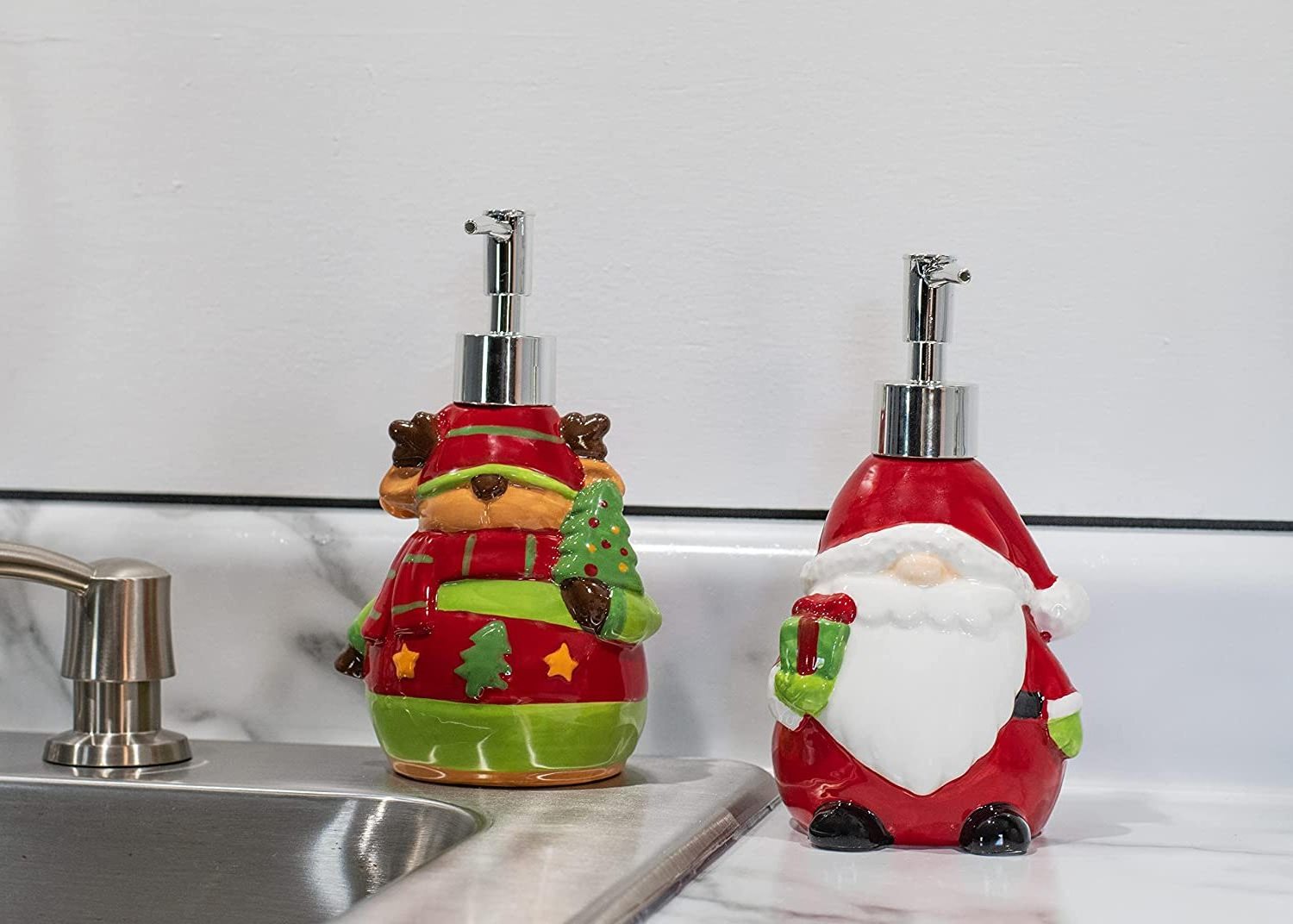 Christmas Ceramic Funny Santa Reindeer Hand Soap Dispenser for Kitchen Bathroom