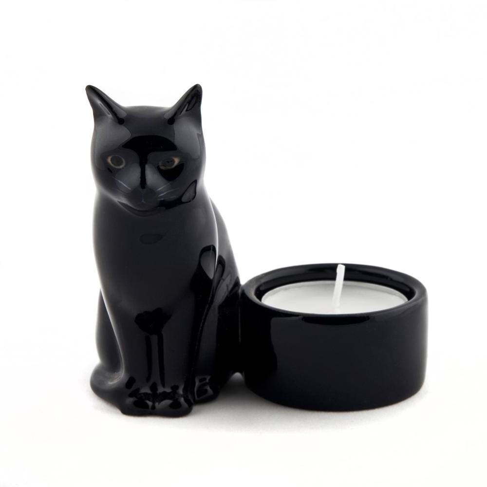 Holiday Decor Handmade Black Cat Ceramic Tea Light Candle Holder