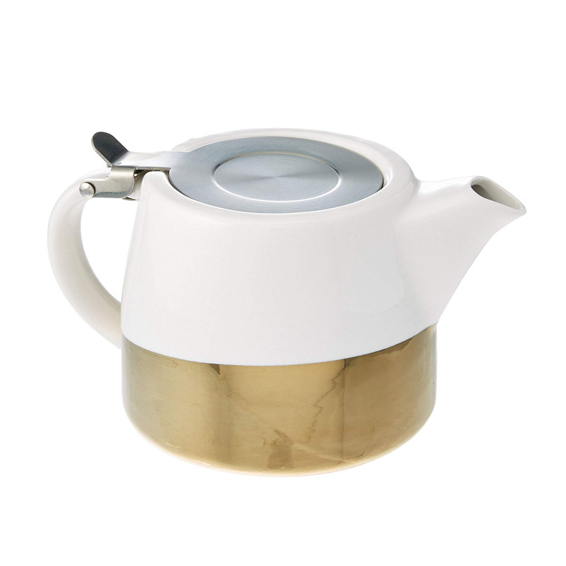 White Modern Custom Porcelain Tea Set Ceramic Ceramic Teapot with Stainless Steel Infuser