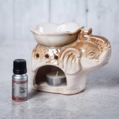 Cream & Brown Elephant Ceramic Wax Melt Warmer Wholesale Porcelain Essential Oil Burner