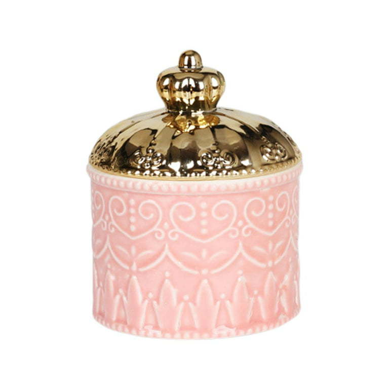 Euro embossed gold plated lid ceramic candy dish jewelry box for women girl